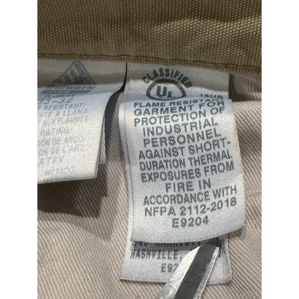 Bulwark FR Khaki Flame Resistant Work Pants CAT2 NFPA 2112 Mens 33x32 Tan